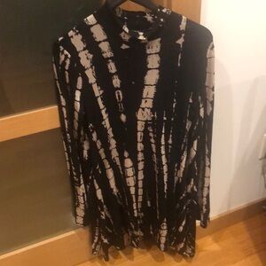 Thin Black Cream Abstract Long Sleeve Turtleneck Dress